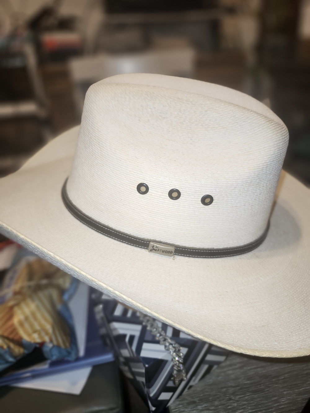 Atwood Cream Straw Western Hat with Brown Leather Band